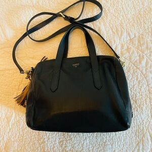 Fossil Dark Green Satchel with Gold Details